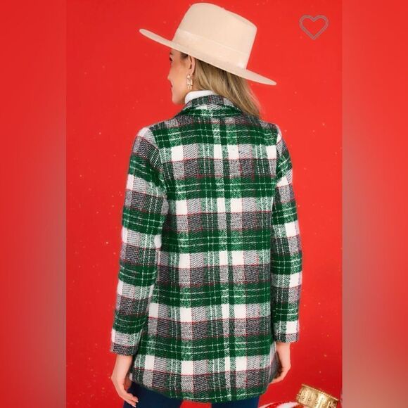 Aura Beauty And Style Dark Emerald Plaid Pea Coat Green Double Breasted L NWT - Picture 5 of 13